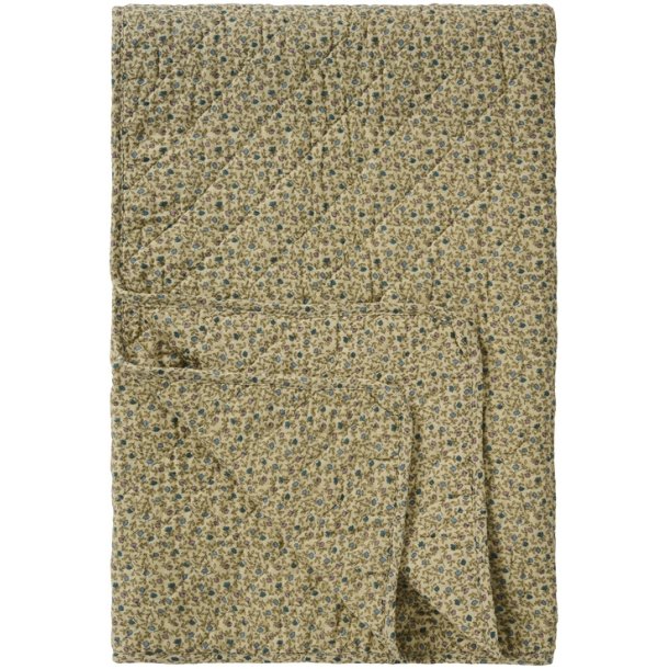 Ib Laursen - Quilt cremefarvet m/bl� og rosa blomster - 130 x 180 cm  