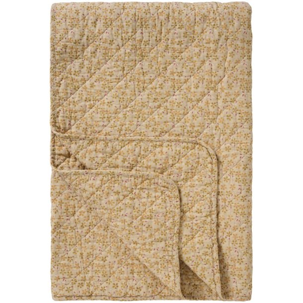 Ib Laursen - Quilt beige med gule, gr�nne og hindb�rfarvede blomster- 130 x 180 cm  