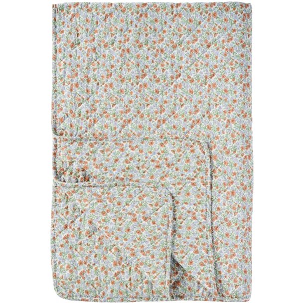 Ib Laursen - Quilt med lysebl� og rust blomster - 130 x 180 cm