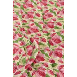 Ib Laursen - Quilt beige med r�de og rosa blomster, gr�nne blade - 130 x 180 cm