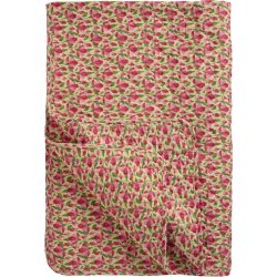 Ib Laursen - Quilt beige med r�de og rosa blomster, gr�nne blade - 130 x 180 cm
