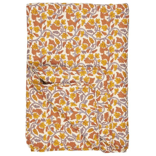 Ib Laursen - Quilt naturfarvet m/gr�, gule og orange vinranker- 130 x 180 cm  