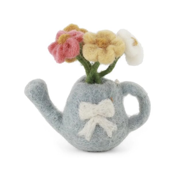 Gry &amp; Sif -vandkande med blomster - lysebl� - 7 x 3,5 x 8 cm.