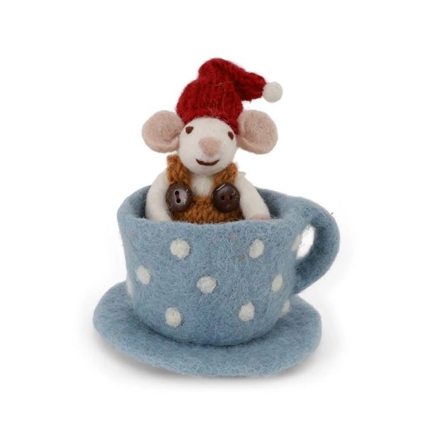 Gry &amp; Sif - Lille hvid drenge mus i bl kaffekop