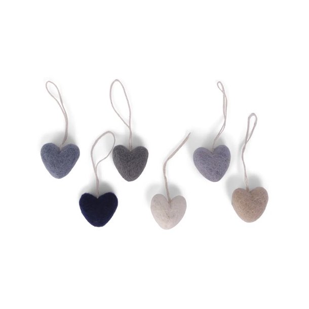 Gry &amp; Sif - Mini Hjerter til oph�ng i bl�lige farver � s�t med 6