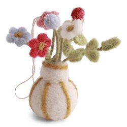 Gry &amp; Sif - vase til oph�ng med striber og blomster - filt - 8 cm - diameter 4
