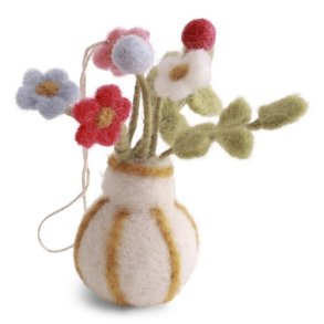 Gry & Sif - vase til oph�ng med striber og blomster - filt - 8 cm - diameter 4