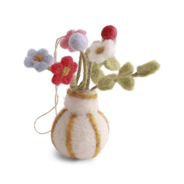 Gry &amp; Sif - vase til oph�ng med striber og blomster - filt - 8 cm - diameter 4
