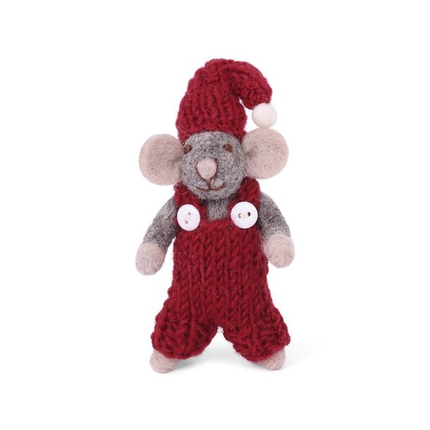 Gry &amp; Sif - Lille gr drenge mus med rde bukser 10 cm.