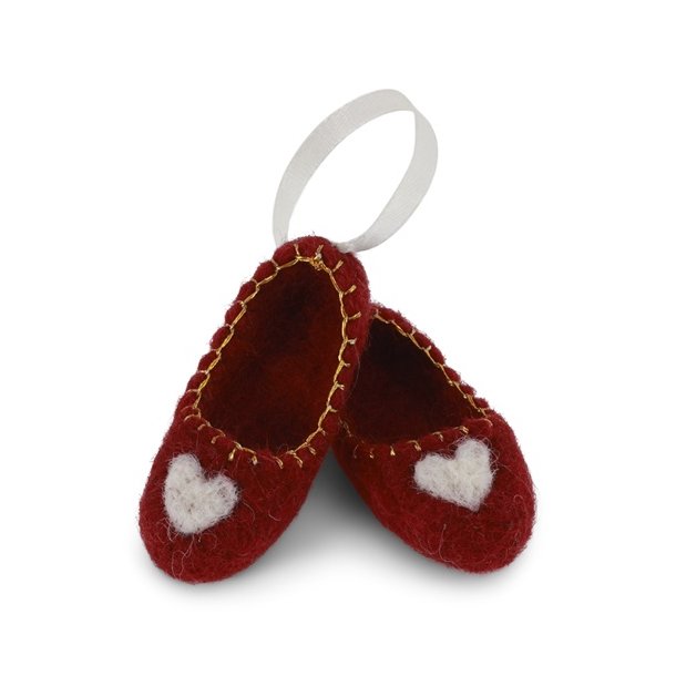 Gry &amp; Sif - Rde ballerina sko med hvidt hjerte og guldbroderi