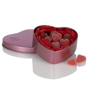 Cocoture 150g Gel�hjerter i lille metallic lyser�d Cocoture metalhjerte