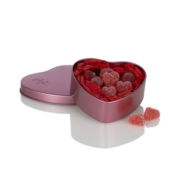Cocoture 150g Gel�hjerter i lille metallic lyser�d Cocoture metalhjerte