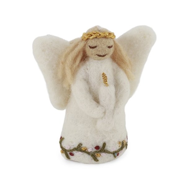 Gry &amp; Sif Engel med broderi og lys  lille 9 x 8 cm: