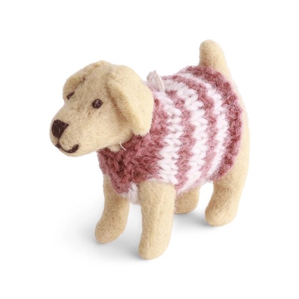 Gry &amp; Sif - hund - Labrador med strikket Sweater 9 x 7 x 4,5 cm