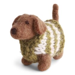 Gry &amp; Sif - hund - Gravhund med strikket Sweater 8 x 5 x 3,5 cm