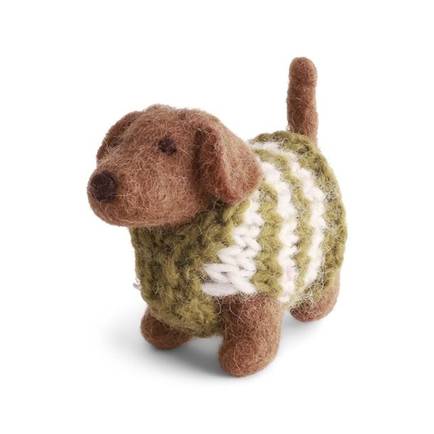 Gry &amp; Sif - hund - Gravhund med strikket Sweater 8 x 5 x 3,5 cm
