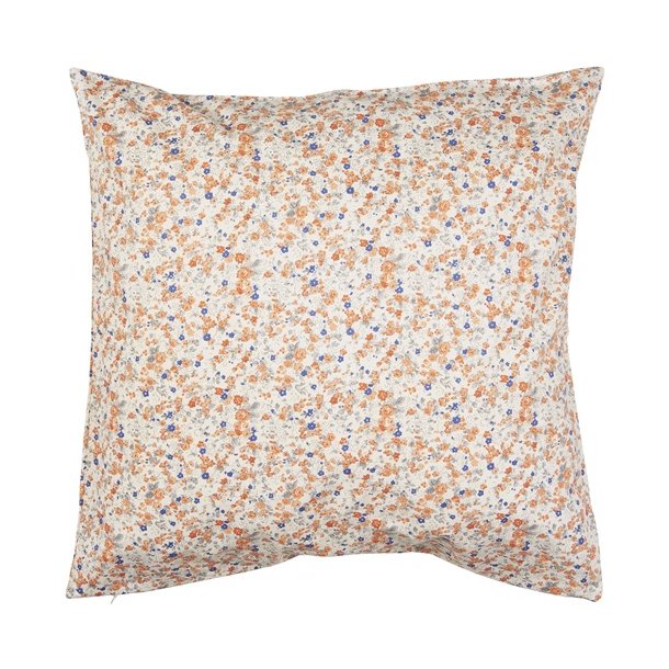 Ib Laursen -  Pudebetr�k Anette med orange og bl� blomster - 50x50 cm.