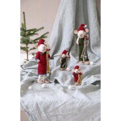 Gry &amp; Sif - Lille hvid drenge mus med rgrnne bukser og ski - 12cm