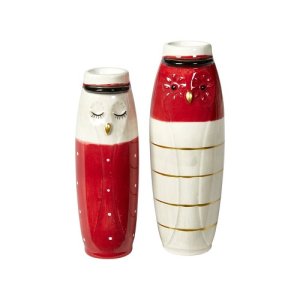 Speedtsberg -Vase ugle m/hue s�t af 2 keramik - r�d student