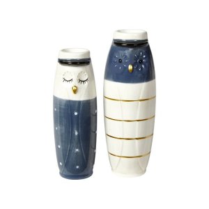 Speedtsberg -Vase ugle med hue s�t af 2 keramik - bl� student
