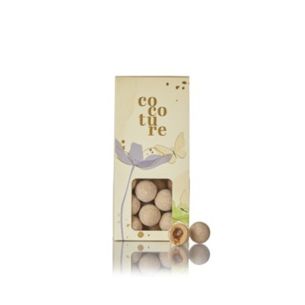Cocoture - 95-100g karamellove, hvidchoko m  karamel/havsalt  i gul Cocoture drag�box 