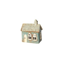 Speedtsberg - Hus til fyrfad 12 x 8 x 13cm keramik - beige og stvbl