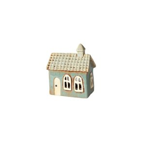 Speedtsberg - Hus til fyrfad 12 x 8 x 13cm keramik - beige og stvbl