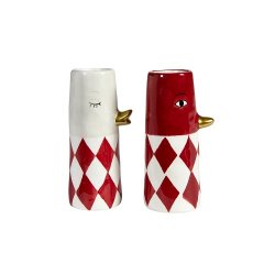 Speedtsberg - Ande vase Harlekin rd/hvid - st af 2 - 4 x 10 cm - keramik