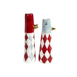 Speedtsberg - Ande vase Harlekin rd/hvid/bl - st af 2 - 4,5 x 18 cm - keramik