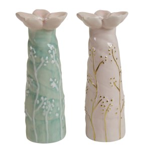 Speedtsberg - Vase blomst D5x12cm, st af 2, keramik Aqua/rose