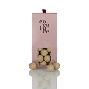 Cocoture - 90g karamellove, karamelliseret hvid chokolade med karamel/havsalt i metallic lyser�d drag�box
