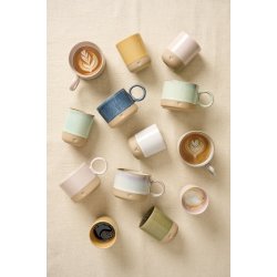 Ib Laursen Krus uden hank Heart mat brunt ler med gul kant 190 ml