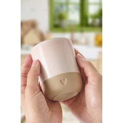Ib Laursen Krus uden hank Heart mat brunt ler med rosa kant 190 ml