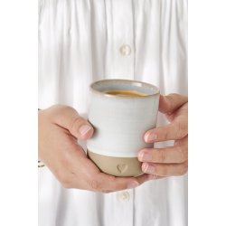 Ib Laursen Krus uden hank Heart mat brunt ler med hvid kant 190 ml