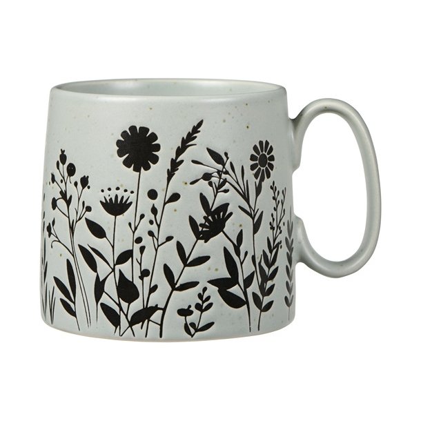 Ib Laursen Krus med hank st�vbl� med sorte blomstersilhuetter 300 ml