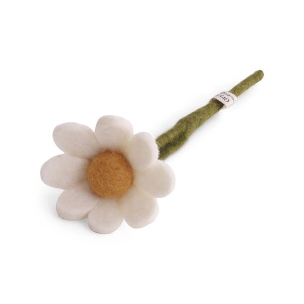Gry &amp; Sif - Blomsterstilk med blad anemone Hvid - filt - lille 17 cm