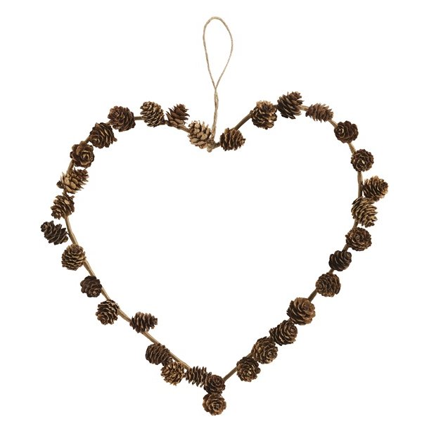 Ib Laursen Hjerte af kogler med jutesnor til oph�ng 30x32 cm