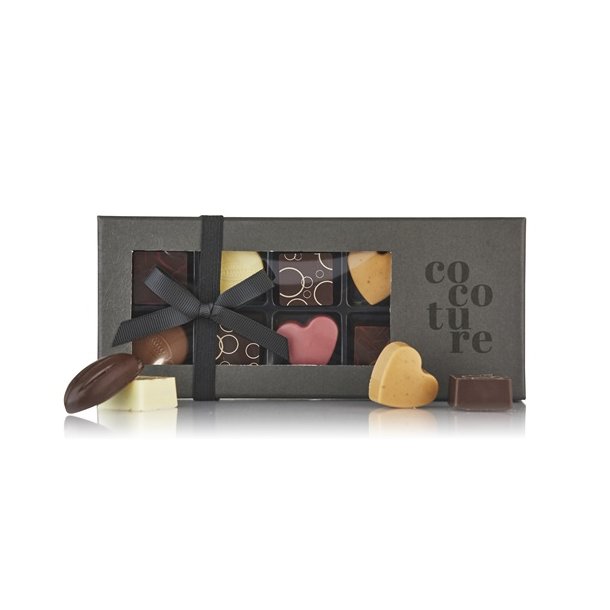 Cocoture - Ca. 81g 9stk fyldte chokolader og konfektstykker i sort �ske.  
