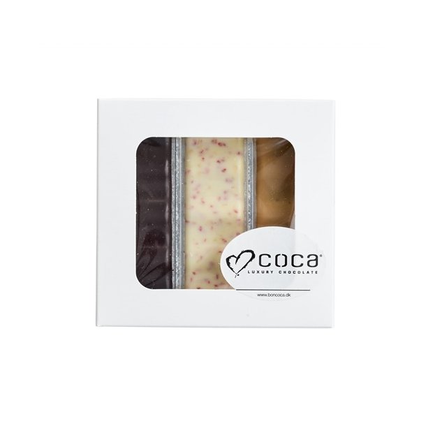 Bon Coca - Hvid rudeske, 3 stk. Chokoladestnger, 75 g.