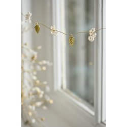 Ib Laursen Ranke Fairytale Christmas med hvide perler og guldfarvede blade 100cm