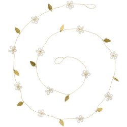 Ib Laursen Ranke Fairytale Christmas med hvide perler og guldfarvede blade 100cm