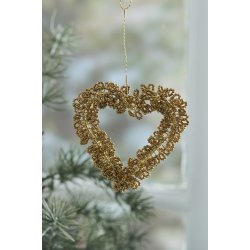 Ib Laursen Hjerte til oph�ng Fairytale Christmas med brune perler 10x9 cm