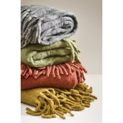 Ib Laursen - Plaid antracit melange med lysegr frynser 130x170 cm.