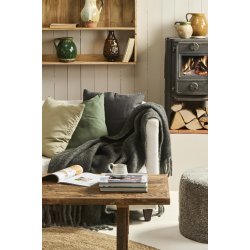 Ib Laursen - Plaid antracit melange med lysegr frynser 130x170 cm.