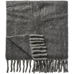 Ib Laursen - Plaid antracit melange med lysegr frynser 130x170 cm.