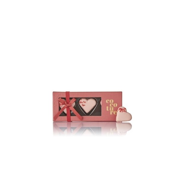 Cocoture-   54g 3stk. marcipanhjerter med pink chokolade