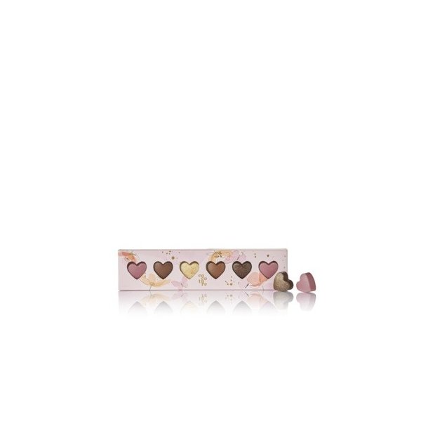 Cocoture - 54g 6stk. fyldte chokoladehjerter i lyser�d Cocoture �ske med blomster