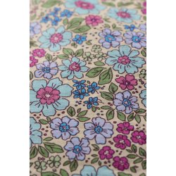 Ib Laursen - Pudebetr�k creme med turkis, bl�, fuchsia og lilla blomster - 60x60 cm.