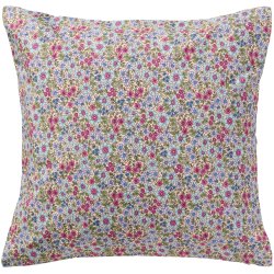 Ib Laursen - Pudebetr�k creme med turkis, bl�, fuchsia og lilla blomster - 60x60 cm.