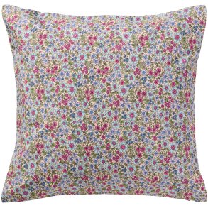 Ib Laursen - Pudebetr�k creme med turkis, bl�, fuchsia og lilla blomster - 60x60 cm.